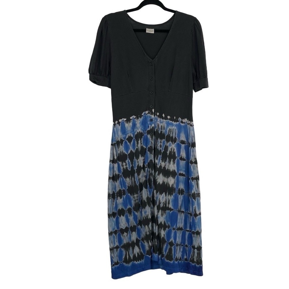 People of Leisure Women's Black & Blue Tie Dye Short Sleeve A-Line Dress Size S